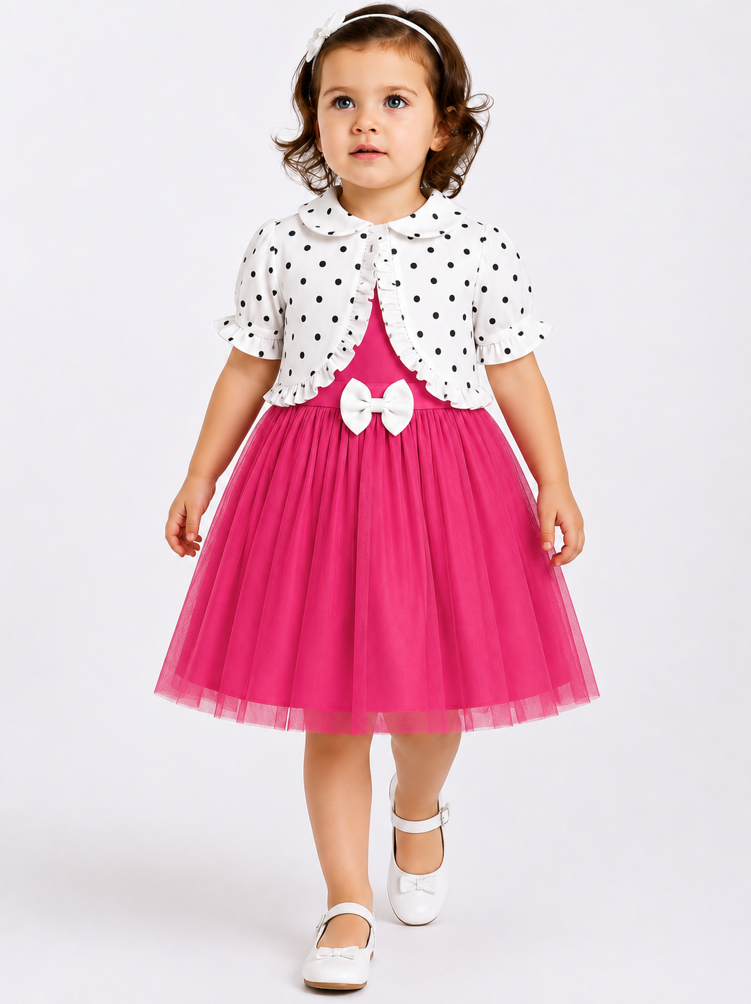 Rosé Polka Princess Party Dress with Matching Shrug