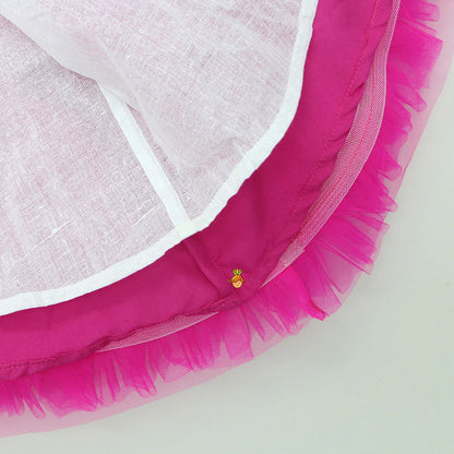 Hot Pink One-Shoulder Ruffle Princess Gown for Girls with Matching Hat
