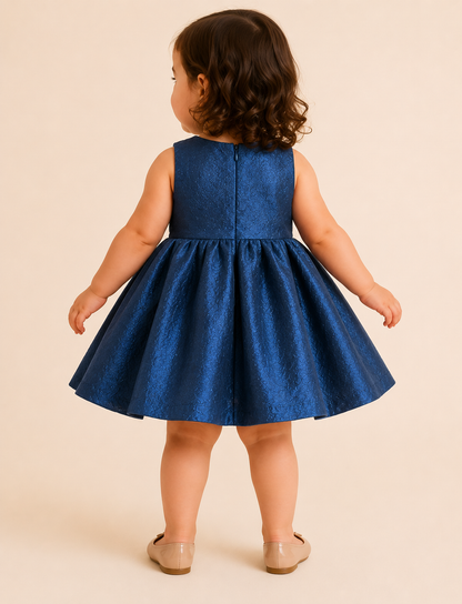 Midnight Sapphire Bow Twirl Party Dress