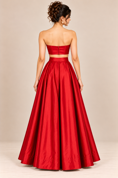 Women Satin A-Line Skirt – Trendy High Waist Party & Casual Wear red