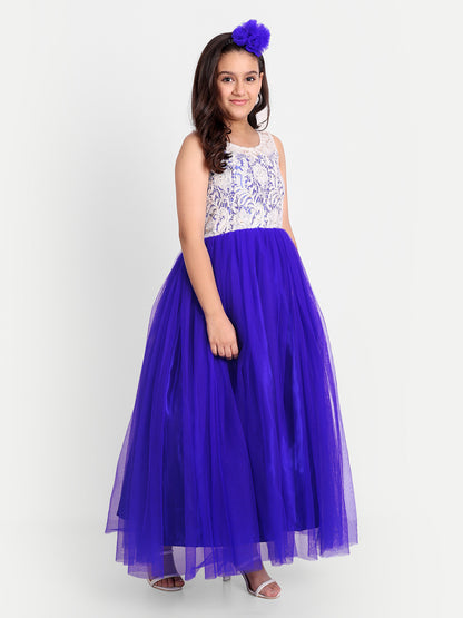 Royal Purple Party Wear Gown for Girls with Lace Embroidery