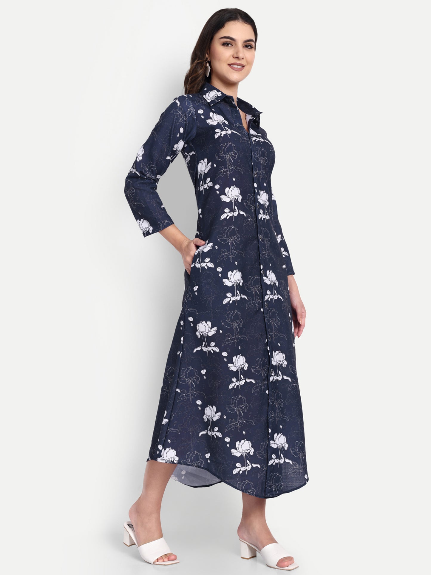 Women Ethnic Kurti – Long Kurti for Festive & Casual Wear navy blue