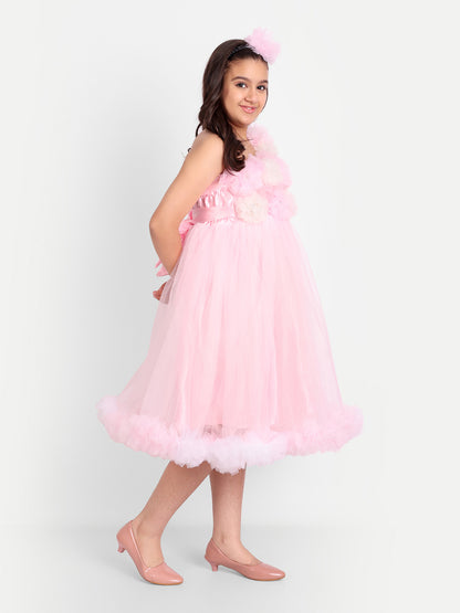Girls Baby Pink Floral Net Party Gown