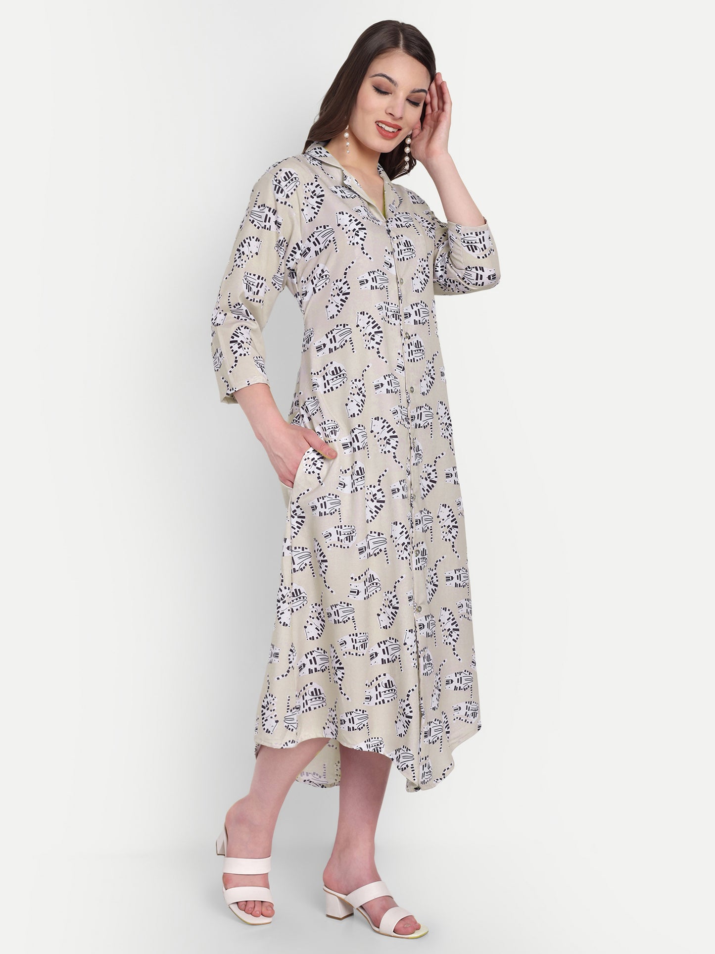 Women Ethnic Kurti – Long Kurti for Festive & Casual Wear beige