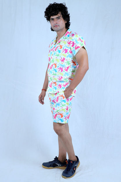 Men’s Co-Ord Set – Trendy T-Shirt & Bottom Wear Combo multi color leaf print