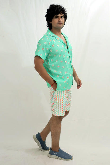 Men’s Co-Ord Set – Trendy T-Shirt & Bottom Wear Combo seafoam green and white