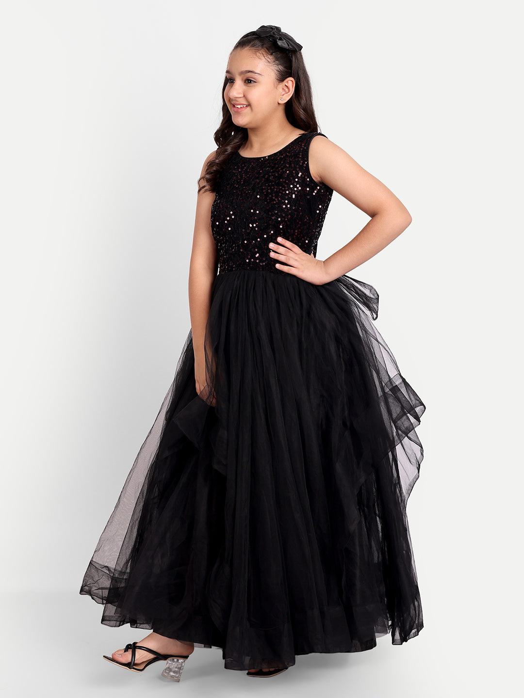 Girls Embellished Fit & Flare Dress – Party Wear Elegant Outfit black