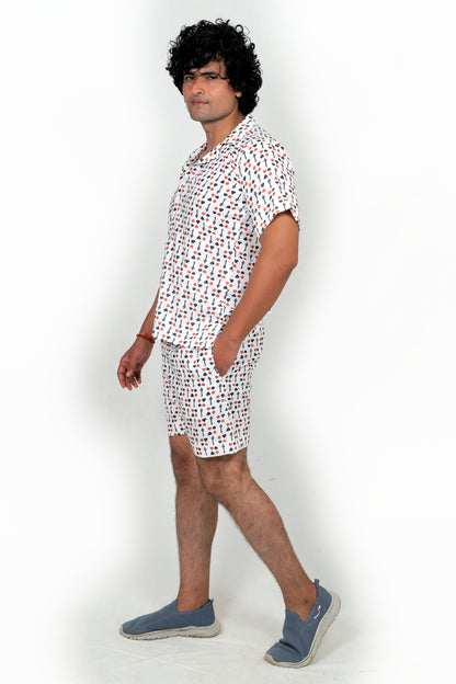 Men’s Co-Ord Set – Trendy T-Shirt & Bottom Wear Combo white printed