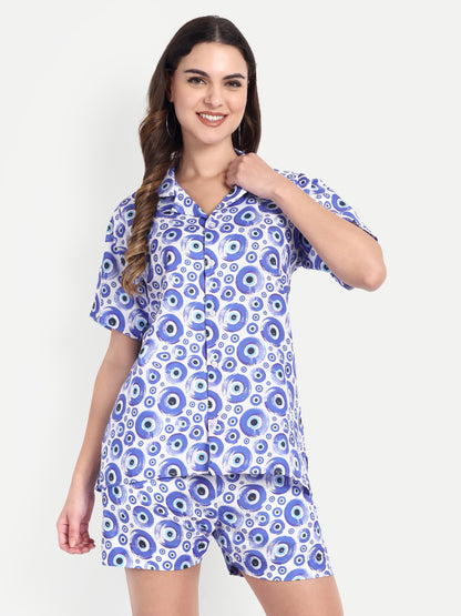Women Casual Cord Set – Comfortable Summer Co-Ord Outfit white and blue printed