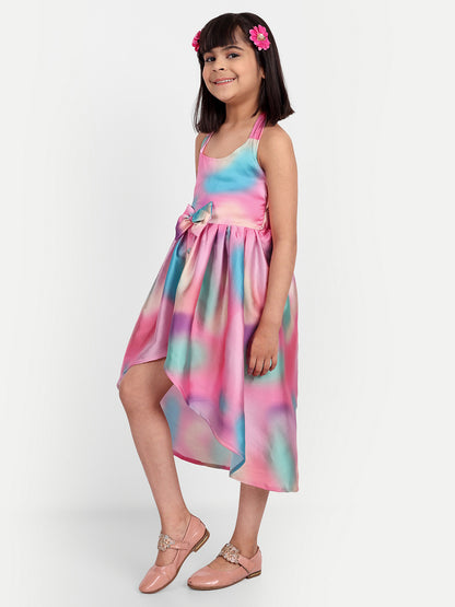 Girls Pastel Tie-Dye High-Low Party Dress