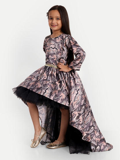Girls Abstract Print High-Low Party Dress