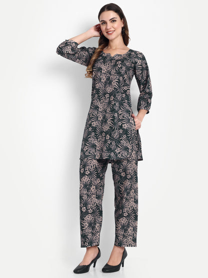 Elegant Women Co-ord Set – Stylish Matching Top & Bottom Outfit for Casual & Party Wear dark forest green