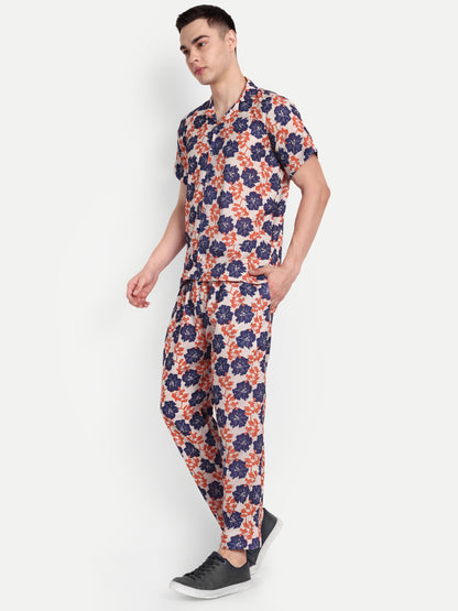 Men’s Co-Ord Set – Trendy T-Shirt & Bottom Wear Combo deep navy blue print