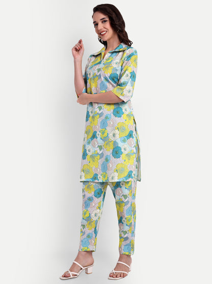 Elegant Women Co-ord Set – Stylish Matching Top & Bottom Outfit for Casual & Party Wear lime green