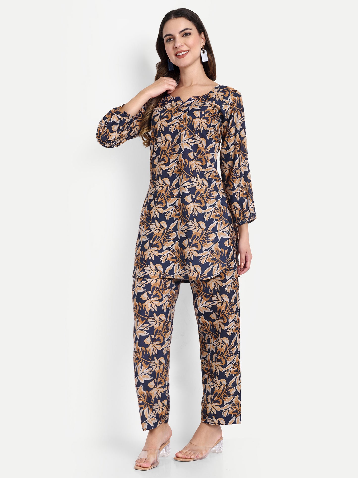 Elegant Women Co-ord Set – Stylish Matching Top & Bottom Outfit for Casual & Party Wear navy blue