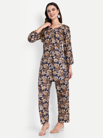 Elegant Women Co-ord Set – Stylish Matching Top & Bottom Outfit for Casual & Party Wear navy blue