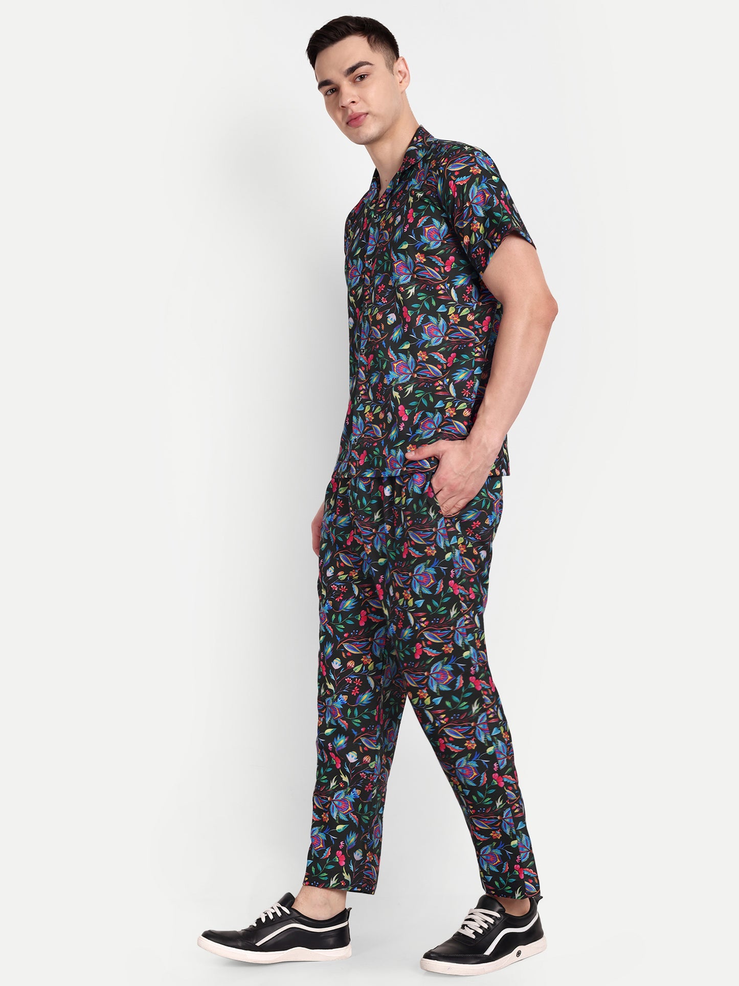 Men’s Co-Ord Set – Trendy T-Shirt & Bottom Wear Combo black neon