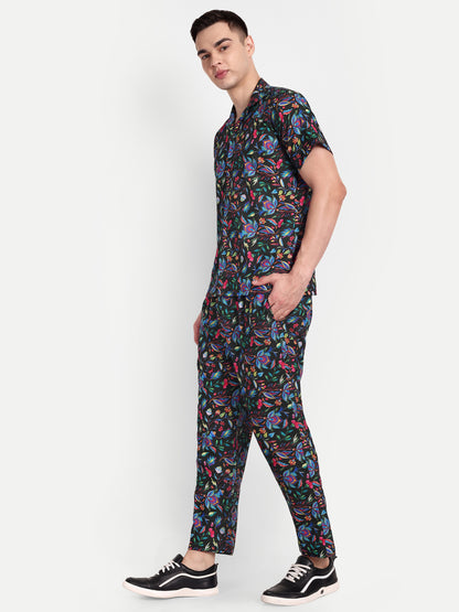 Men’s Co-Ord Set – Trendy T-Shirt & Bottom Wear Combo black neon