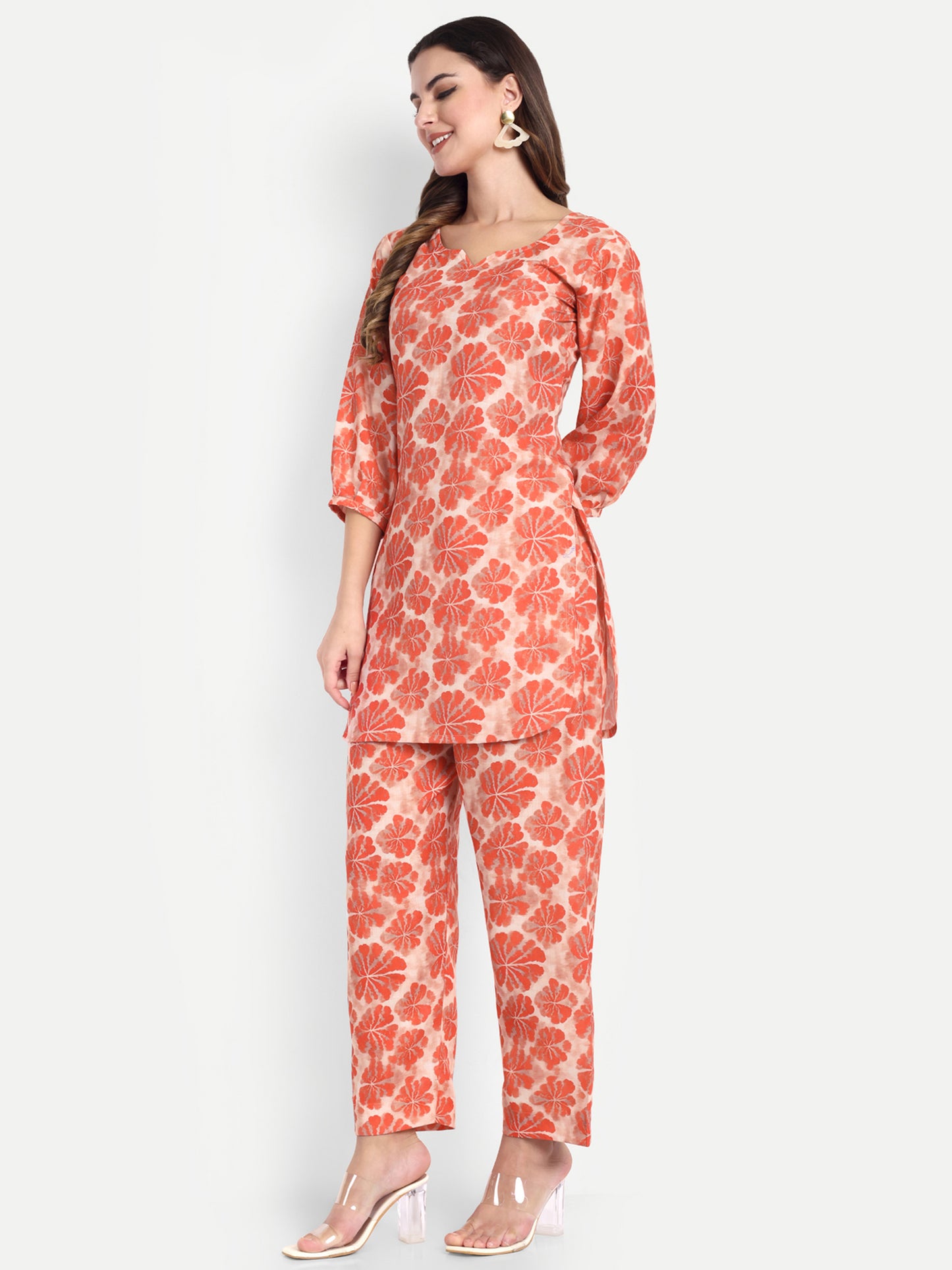 Elegant Women Co-ord Set – Stylish Matching Top & Bottom Outfit for Casual & Party Wear rust