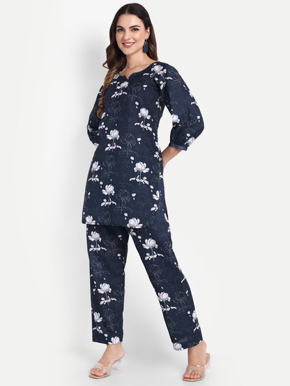Elegant Women Co-ord Set – Stylish Matching Top & Bottom Outfit for Casual & Party Wear dark navy
