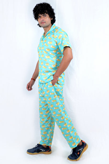 Men’s Co-Ord Set – Trendy T-Shirt & Bottom Wear Combo bright sky blue