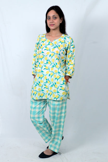 Elegant Women Co-ord Set – Stylish Matching Top & Bottom Outfit for Casual & Party Wear yellow and green