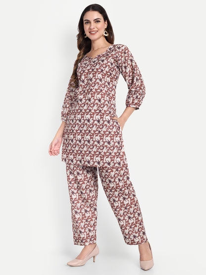 Elegant Women Co-ord Set – Stylish Matching Top & Bottom Outfit for Casual & Party Wear cocoa brown