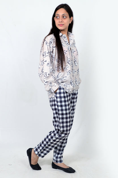 Elegant Women Co-ord Set – Stylish Matching Top & Bottom Outfit for Casual & Party Wear white printed