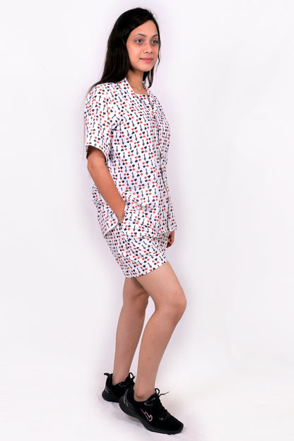 Women Casual Cord Set – Comfortable Summer Co-Ord Outfit white printed