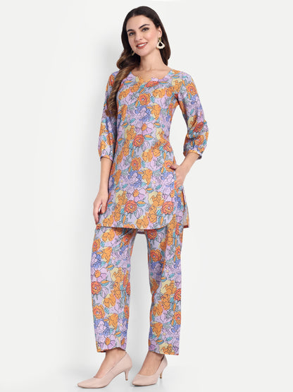 Elegant Women Co-ord Set – Stylish Matching Top & Bottom Outfit for Casual & Party Wear lavender