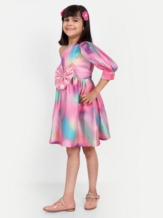 Girls Pink Tie-Dye One-Shoulder Party Dress