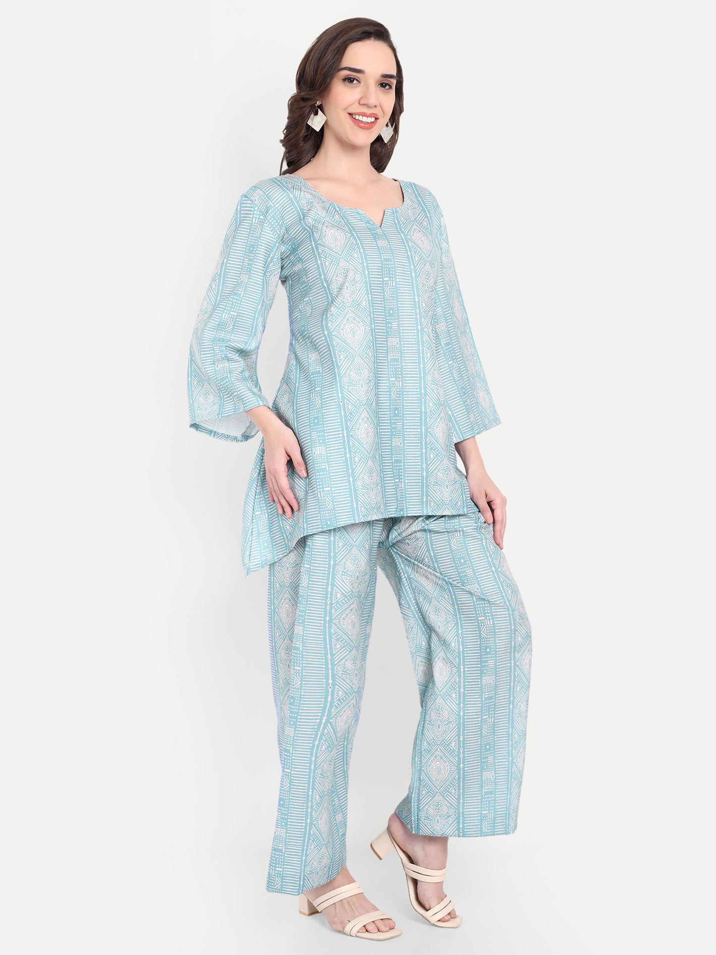 Elegant Women Co-ord Set – Stylish Matching Top & Bottom Outfit for Casual & Party Wear sky blue and mint
