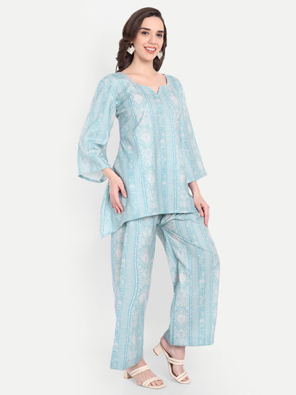 Elegant Women Co-ord Set – Stylish Matching Top & Bottom Outfit for Casual & Party Wear sky blue and mint
