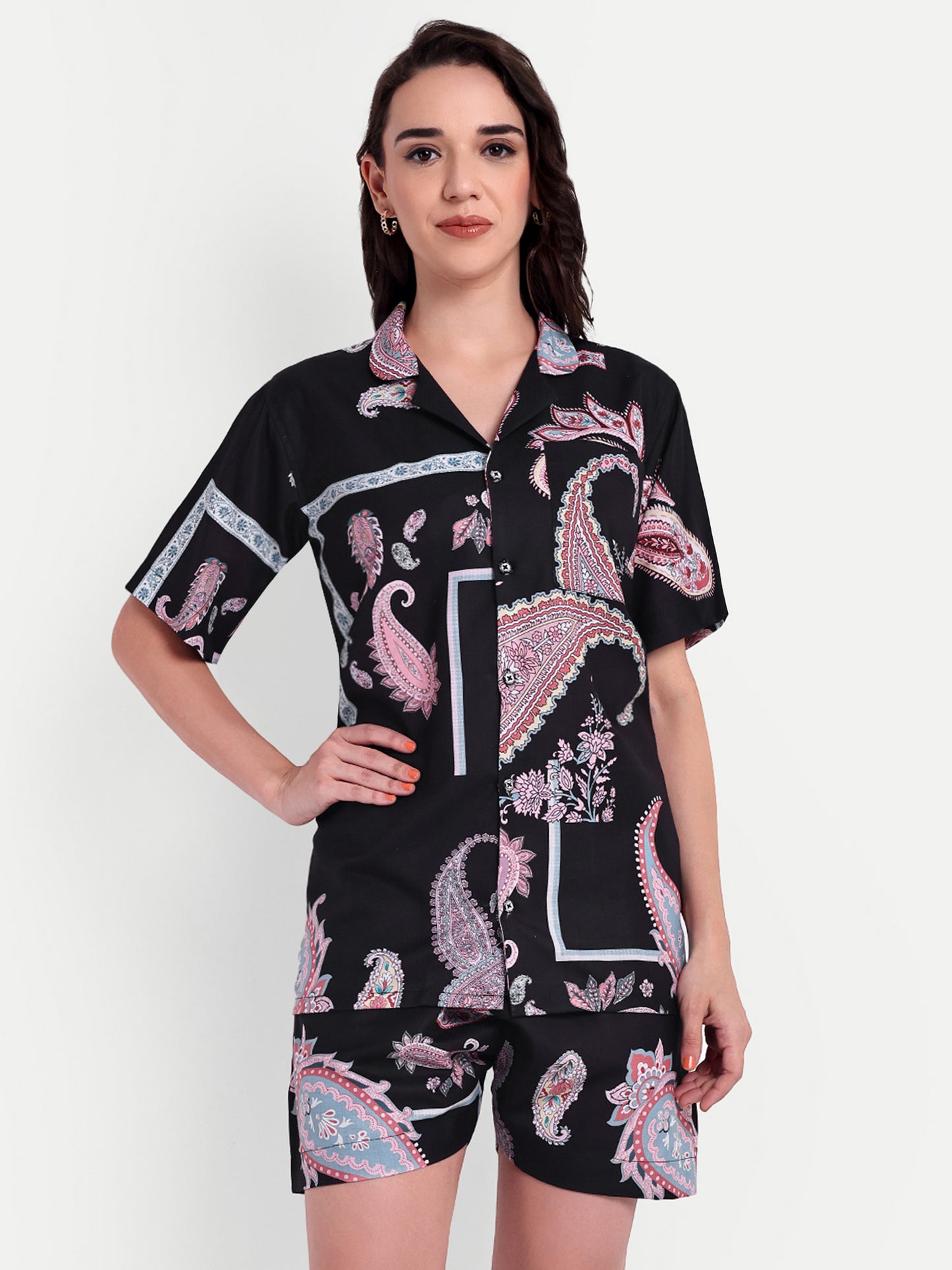 Women Casual Cord Set – Comfortable Summer Co-Ord Outfit black printed