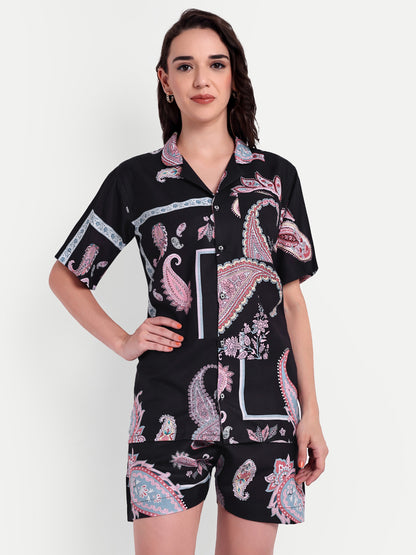 Women Casual Cord Set – Comfortable Summer Co-Ord Outfit black printed