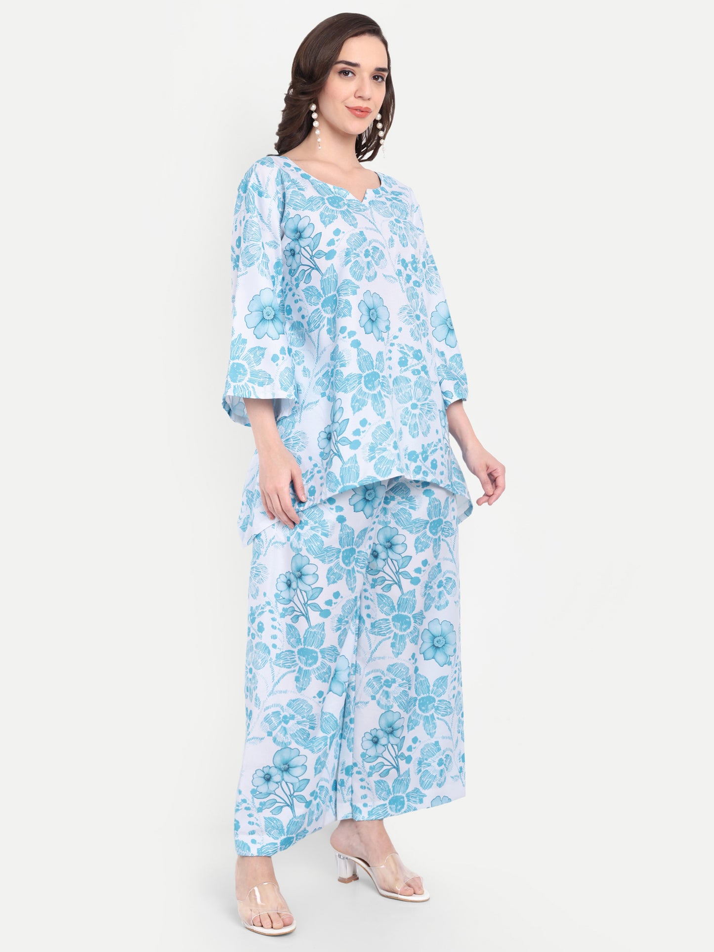 Elegant Women Co-ord Set – Stylish Matching Top & Bottom Outfit for Casual & Party Wear blue and white