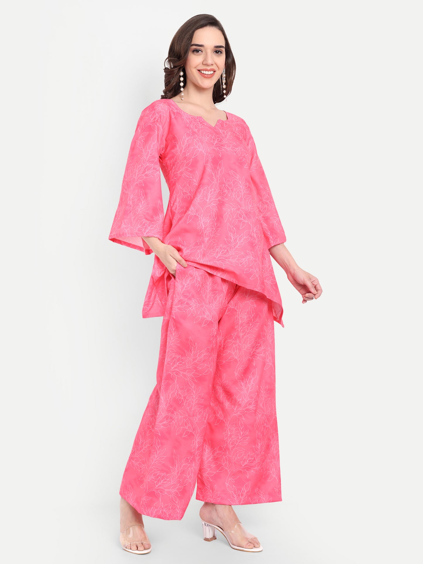 Elegant Women Co-ord Set – Stylish Matching Top & Bottom Outfit for Casual & Party Wear pink