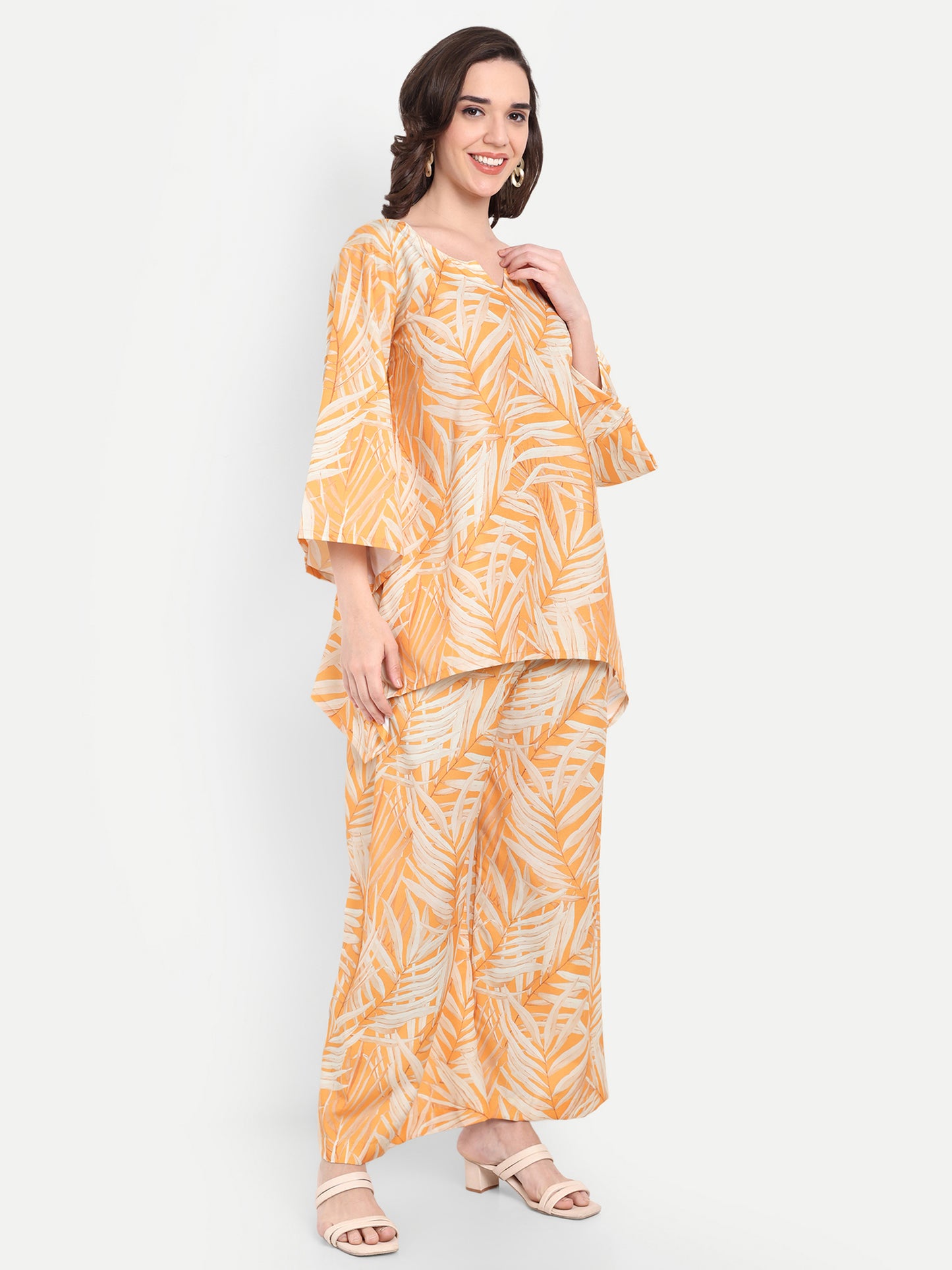 Elegant Women Co-ord Set – Stylish Matching Top & Bottom Outfit for Casual & Party Wear mustard orange