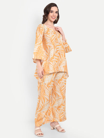 Elegant Women Co-ord Set – Stylish Matching Top & Bottom Outfit for Casual & Party Wear mustard orange