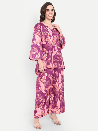 Elegant Women Co-ord Set – Stylish Matching Top & Bottom Outfit for Casual & Party Wear rose pink