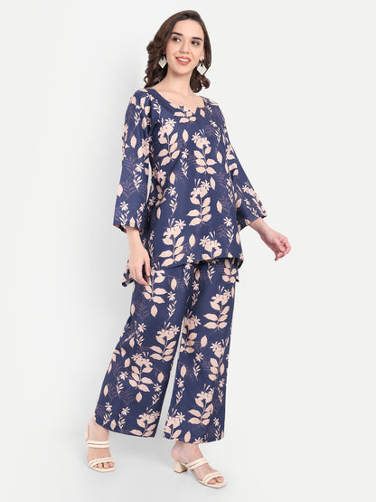 Elegant Women Co-ord Set – Stylish Matching Top & Bottom Outfit for Casual & Party Wear navy blue