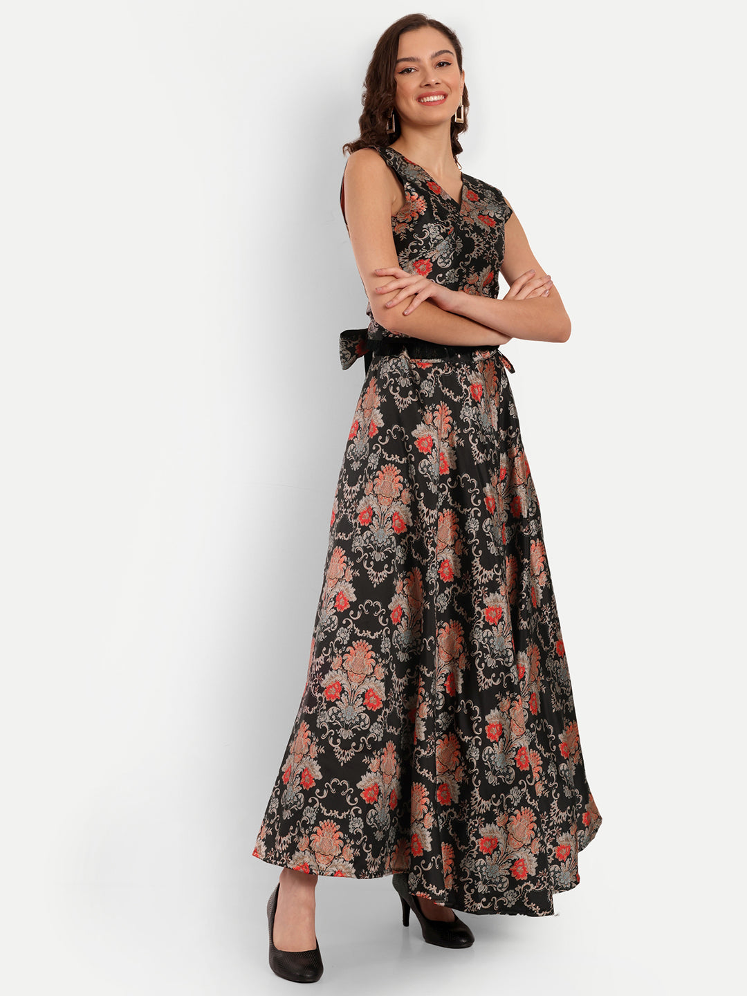 Elegant Women Ethnic Motifs Printed Silk Dress – Festive & Occasion Wear elegant black