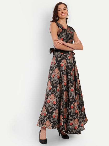 Elegant Women Ethnic Motifs Printed Silk Dress – Festive & Occasion Wear elegant black