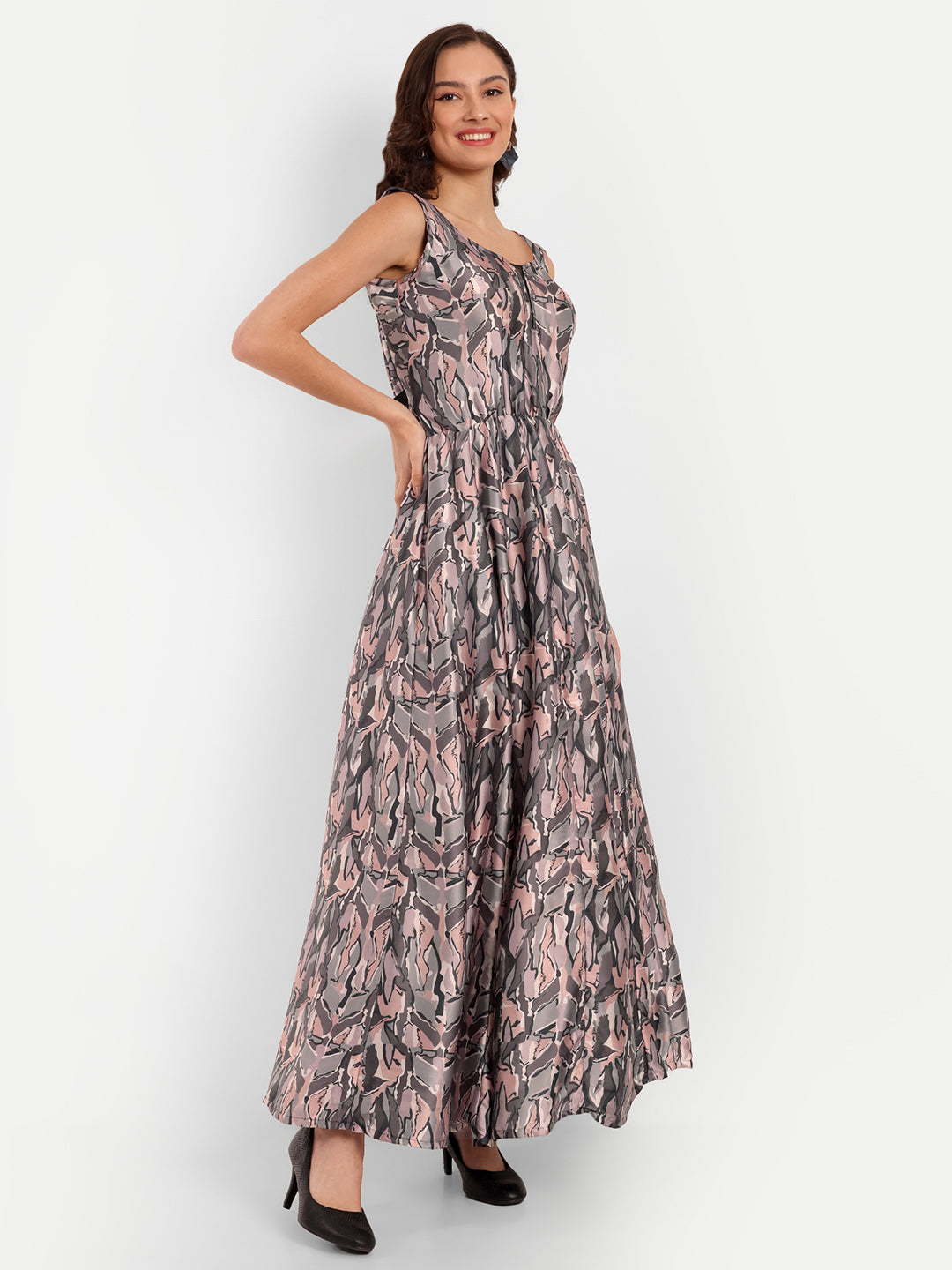 Elegant Women Ethnic Motifs Printed Silk Dress – Festive & Occasion Wear charcoal