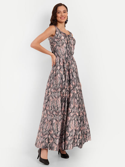 Elegant Women Ethnic Motifs Printed Silk Dress – Festive & Occasion Wear charcoal