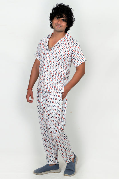 Men’s Co-Ord Set – Trendy T-Shirt & Bottom Wear Combo crisp white