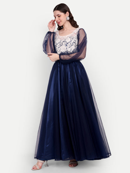 Elegant Women Embellished Sequined Boat Neck Fit & Flare Maxi Dress – Party & Evening Gown