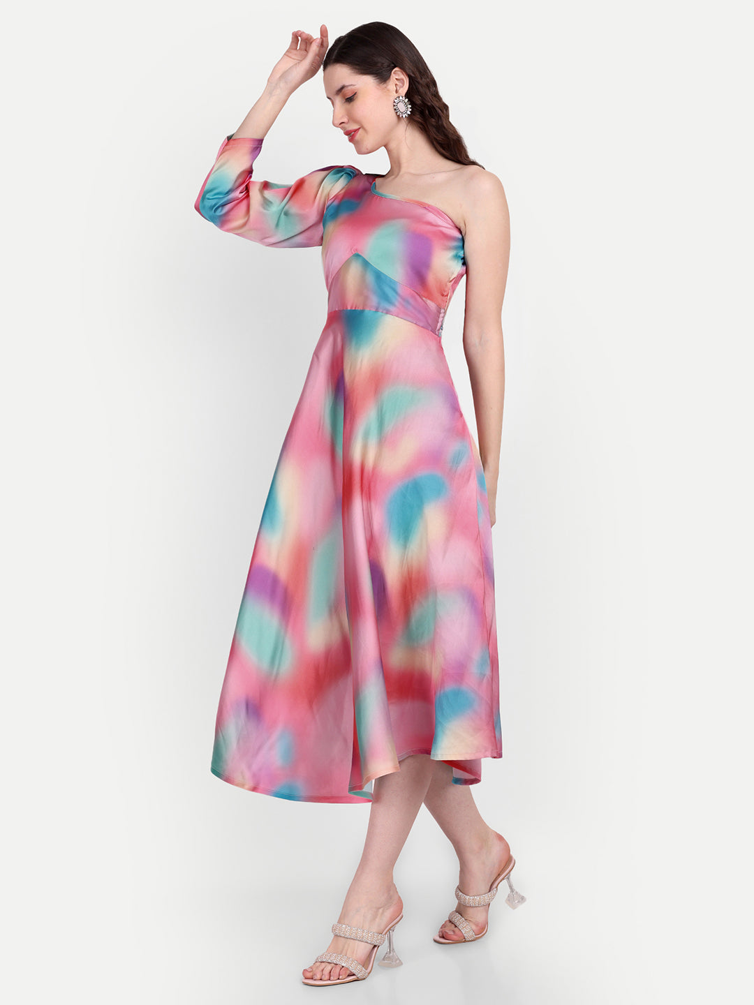 Elegant Women Floral Printed Sleeveless Satin Knee-Length Dress – Stylish Casual & Party Wear