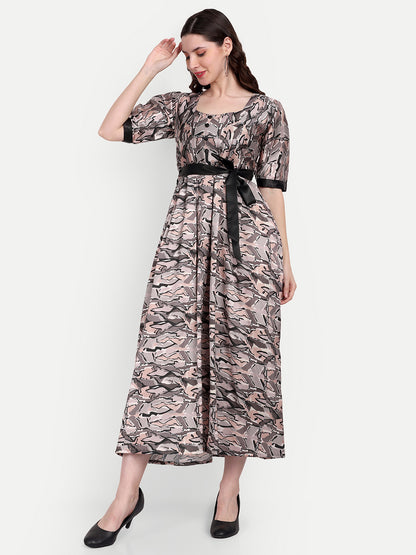 Elegant Women Printed Velvet Dress – Luxe Soft-Touch Party & Evening Wear multicolor