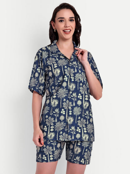 Women Casual Cord Set – Comfortable Summer Co-Ord Outfit navy blue print
